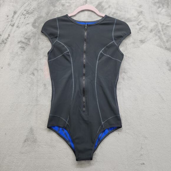 VA VERAMOR Swimsuit Womens M Gray Blue Zip Compression Wetsuit Reversible Surf - Picture 1 of 7